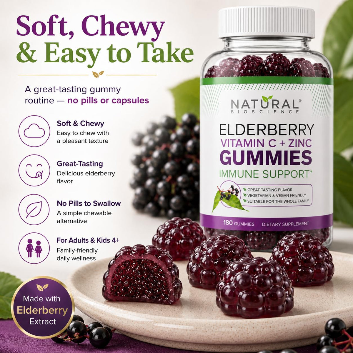 Gummies de sureau noir dans un bol