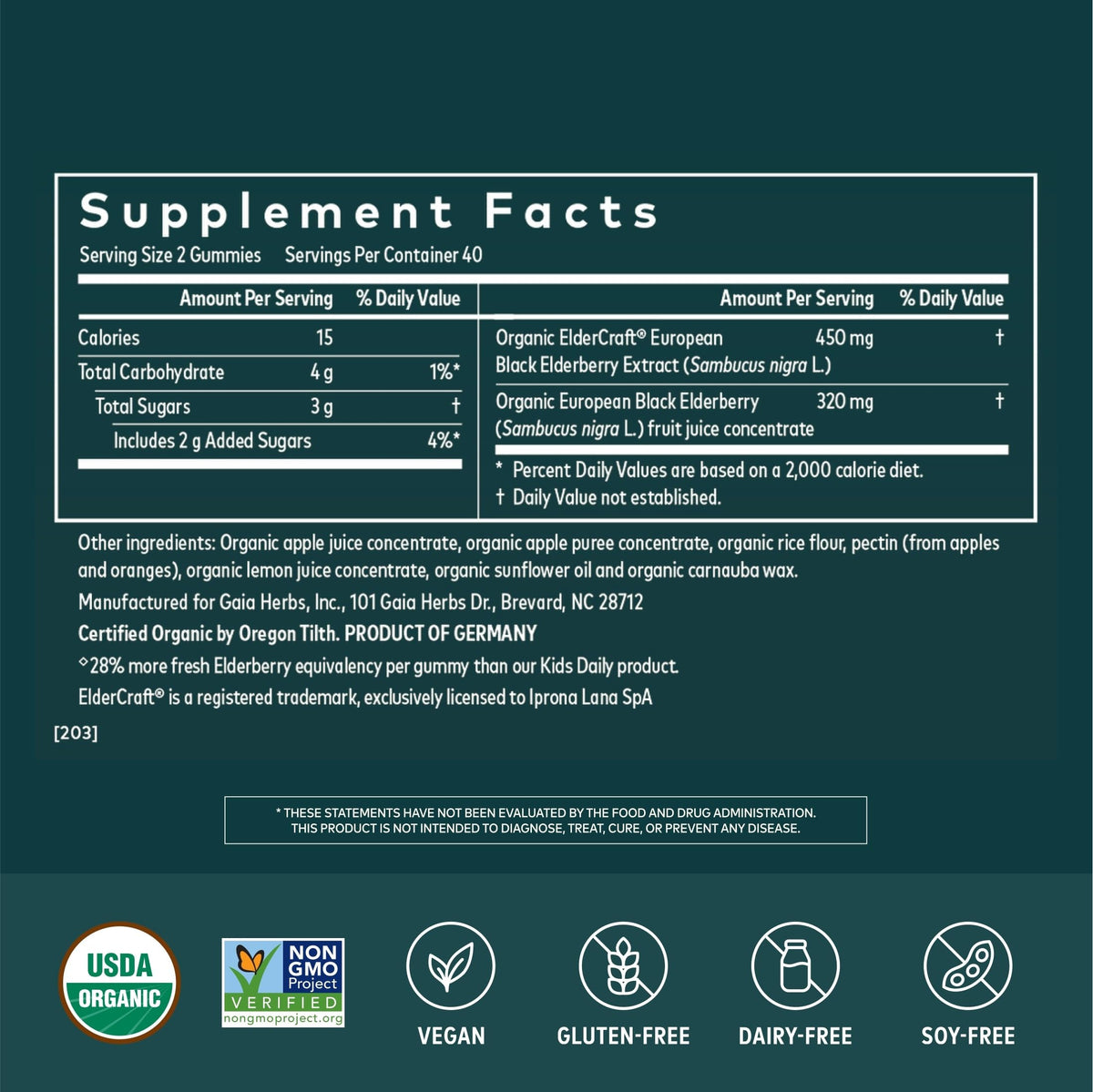 Gummies de Sureau Noir Gaia Herbs, vue de côté