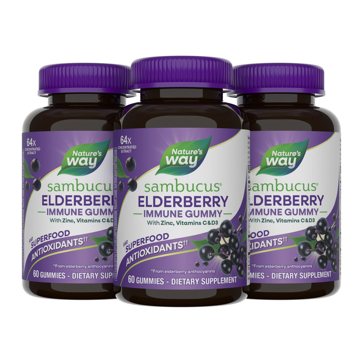 Gummies de Sureau Noir Nature's Way, paquet de 60 pièces