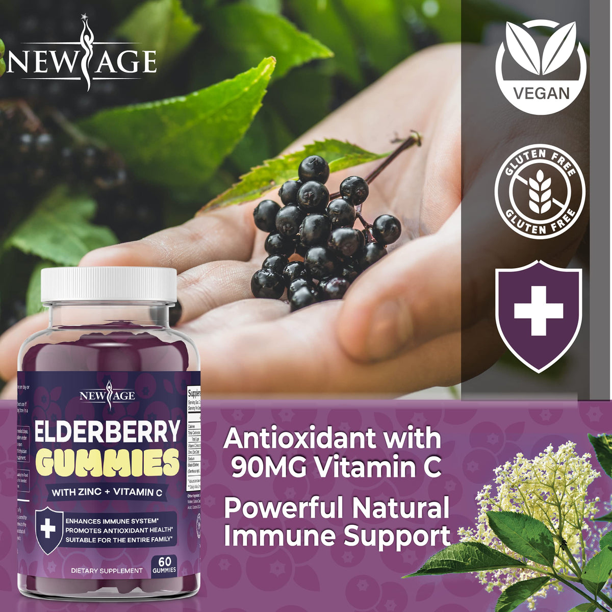 Gummies de Sureau Noir NEW AGE avec Vitamine C et Zinc