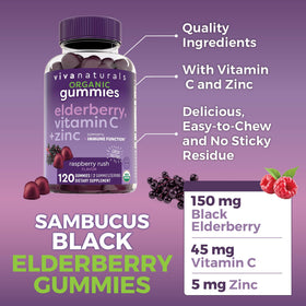 Gummies de Sureau Noir Viva Naturals avec goût de framboise, vue de côté