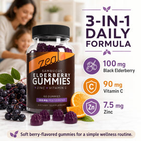 Gummies de sureau noir Zeal Naturals, vue arrière de l'emballage
