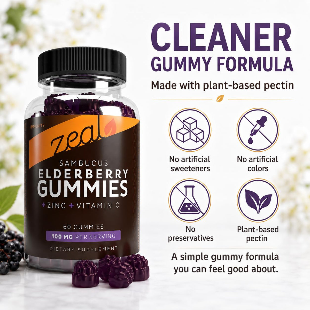 Gummies de sureau noir Zeal Naturals, zoom sur la texture des gummies