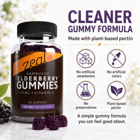 Gummies de sureau noir Zeal Naturals, zoom sur la texture des gummies
