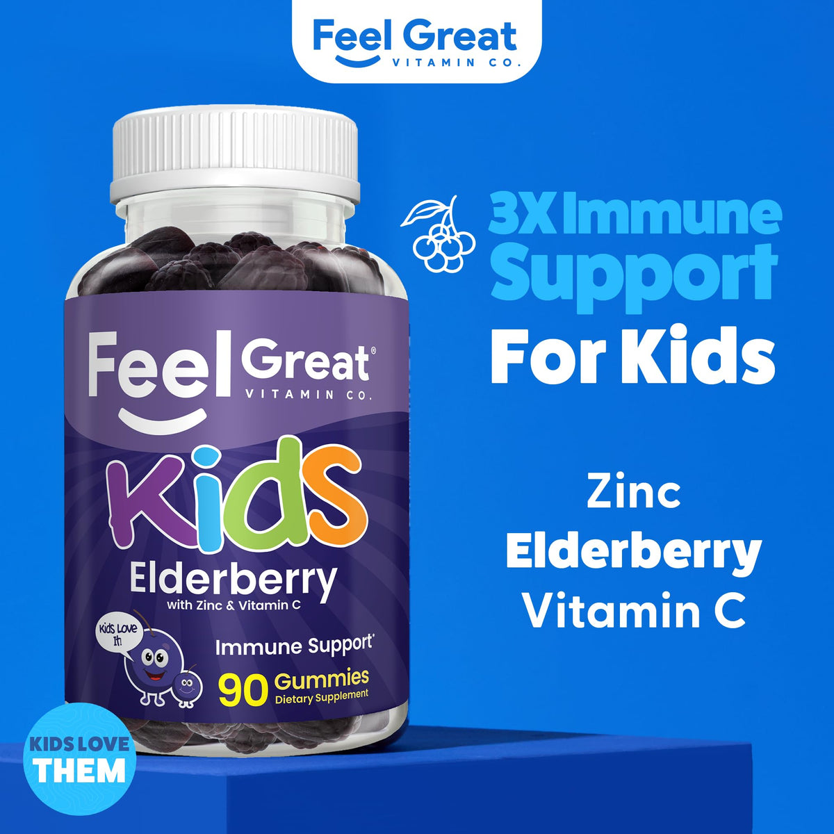 Gummies de sureau pour enfants avec vitamine C et zinc, vue de côté