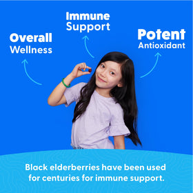 Gummies de sureau pour enfants, goût de baies, en gros plan