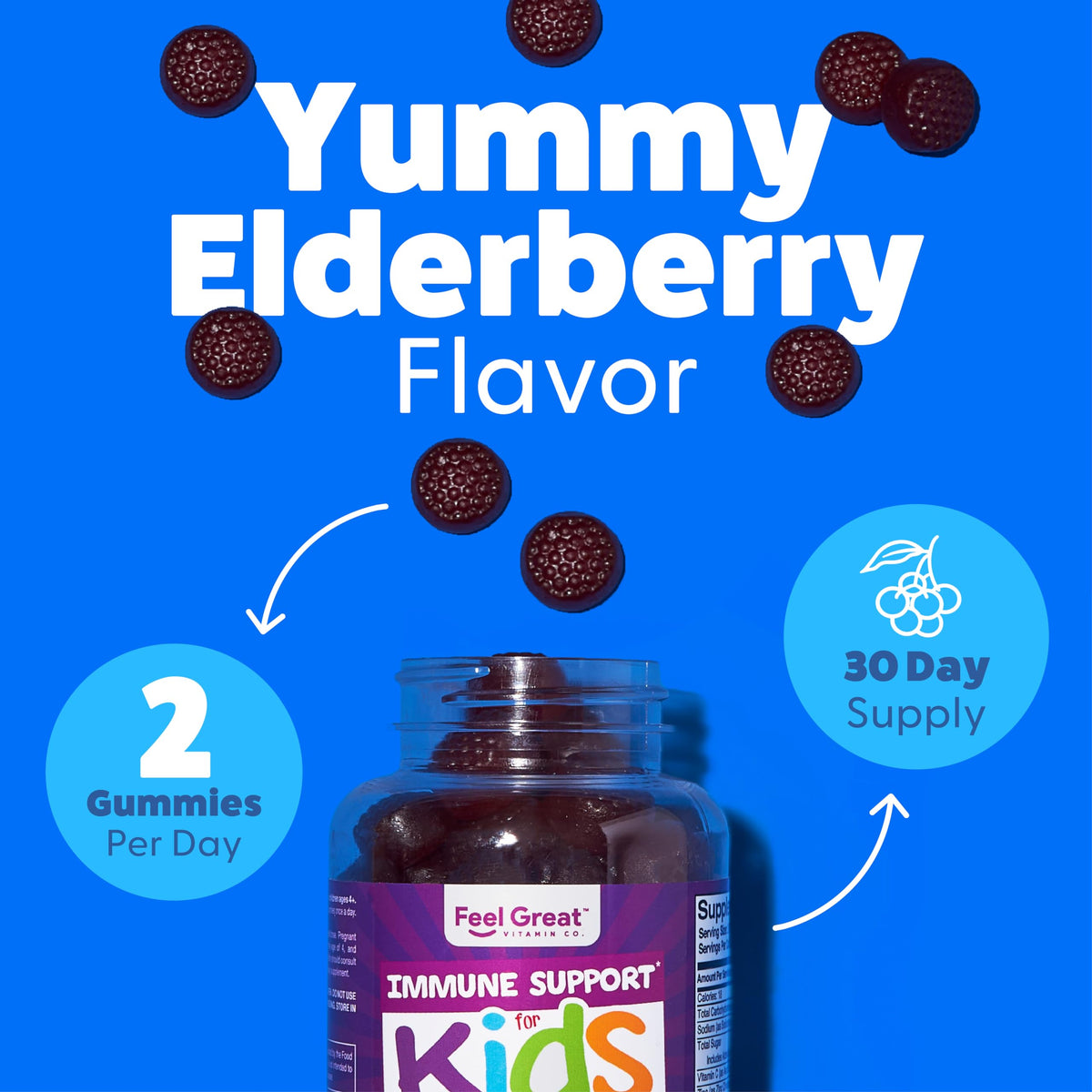 Gummies de Sureau pour Enfants, ingrédients affichés