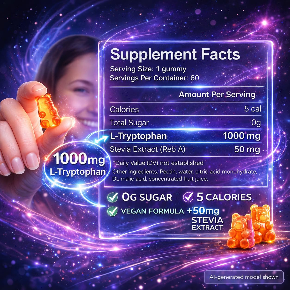 Gummies de Tryptophane 1000mg VAITE sur un fond blanc