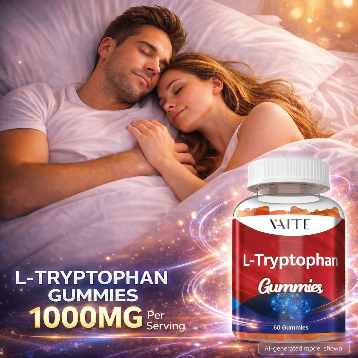 Gummies de Tryptophane VAITE avec une vue de près sur les ingrédients