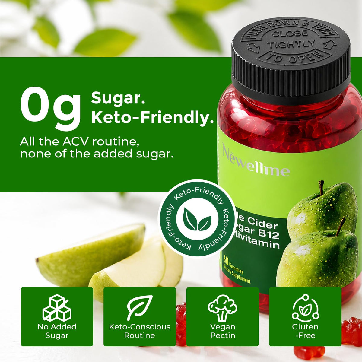 Gummies de vinaigre de cidre de pomme NEWELLME, texture douce et agréable