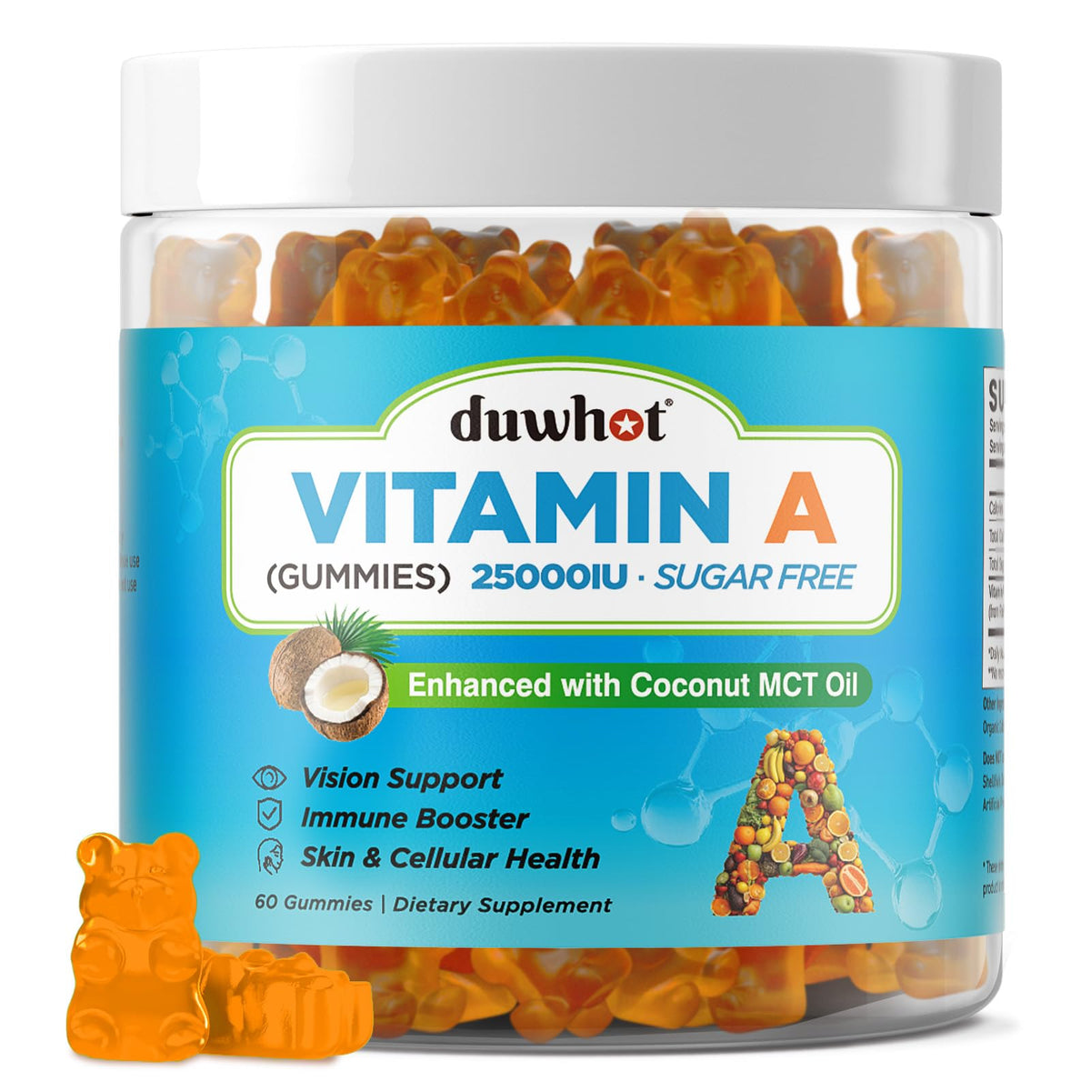 Gummies de vitamine A duwhot en vue de face, emballage orange