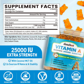 Gummies de vitamine A duwhot montrant la texture et la couleur orange