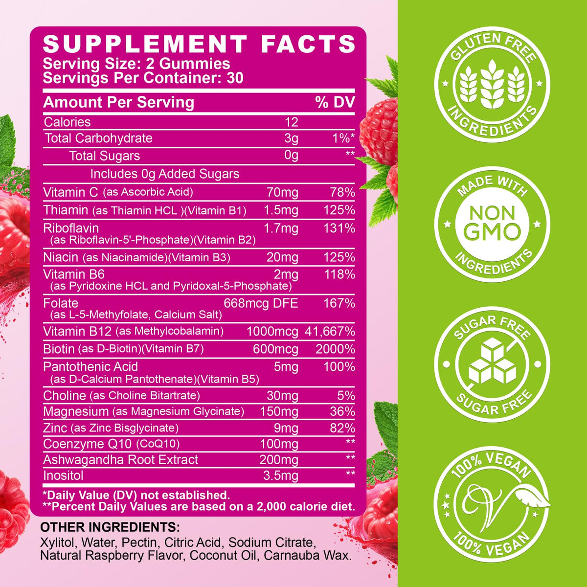 Gummies de vitamine B ReviNutra dans un bol avec d'autres compléments