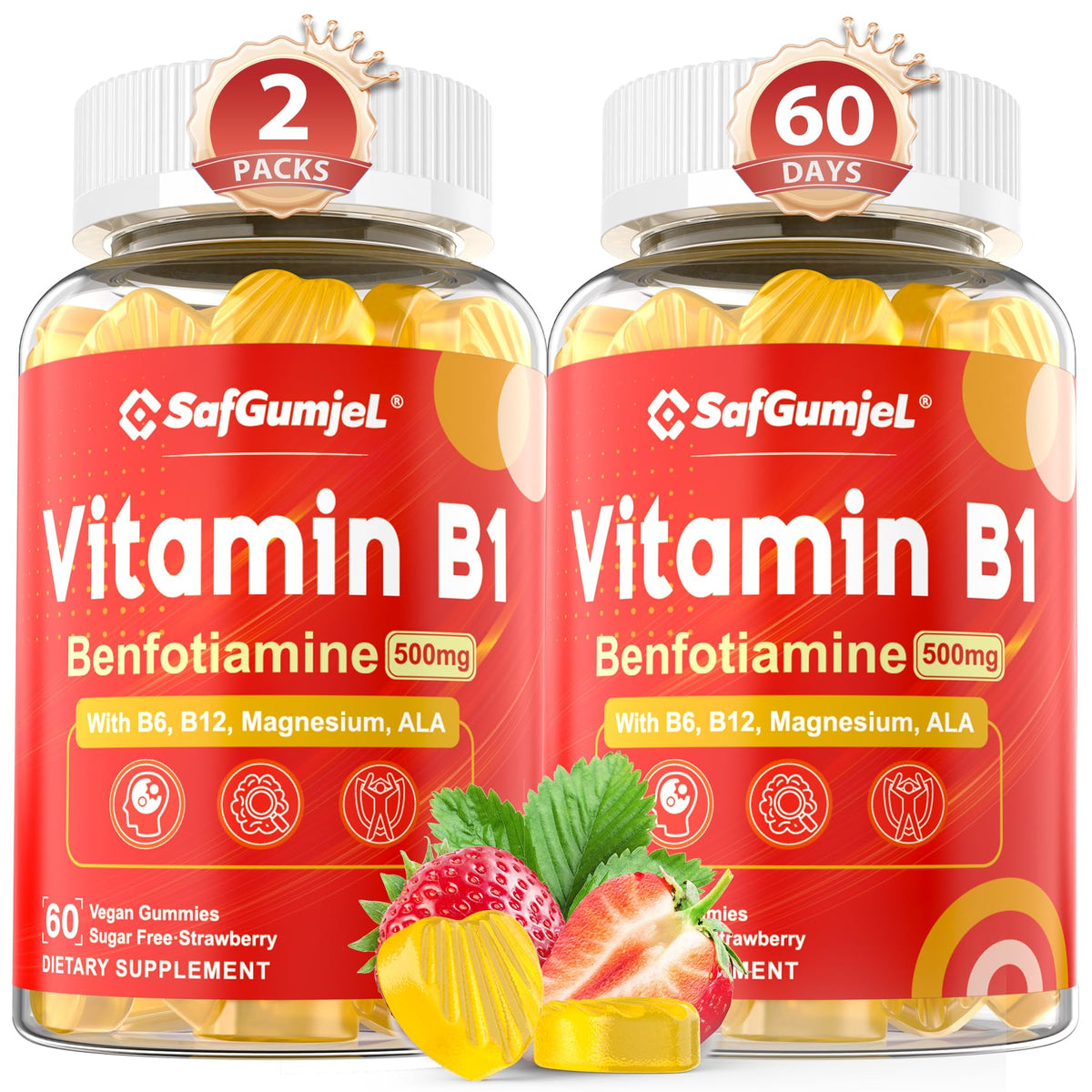 Gummies de Vitamine B1 Benfotiamine 500mg Safgumjel, vue de face
