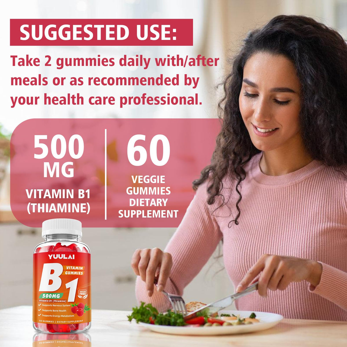 Gummies de vitamine B1 YUULAI 500mg avec une étiquette de produit