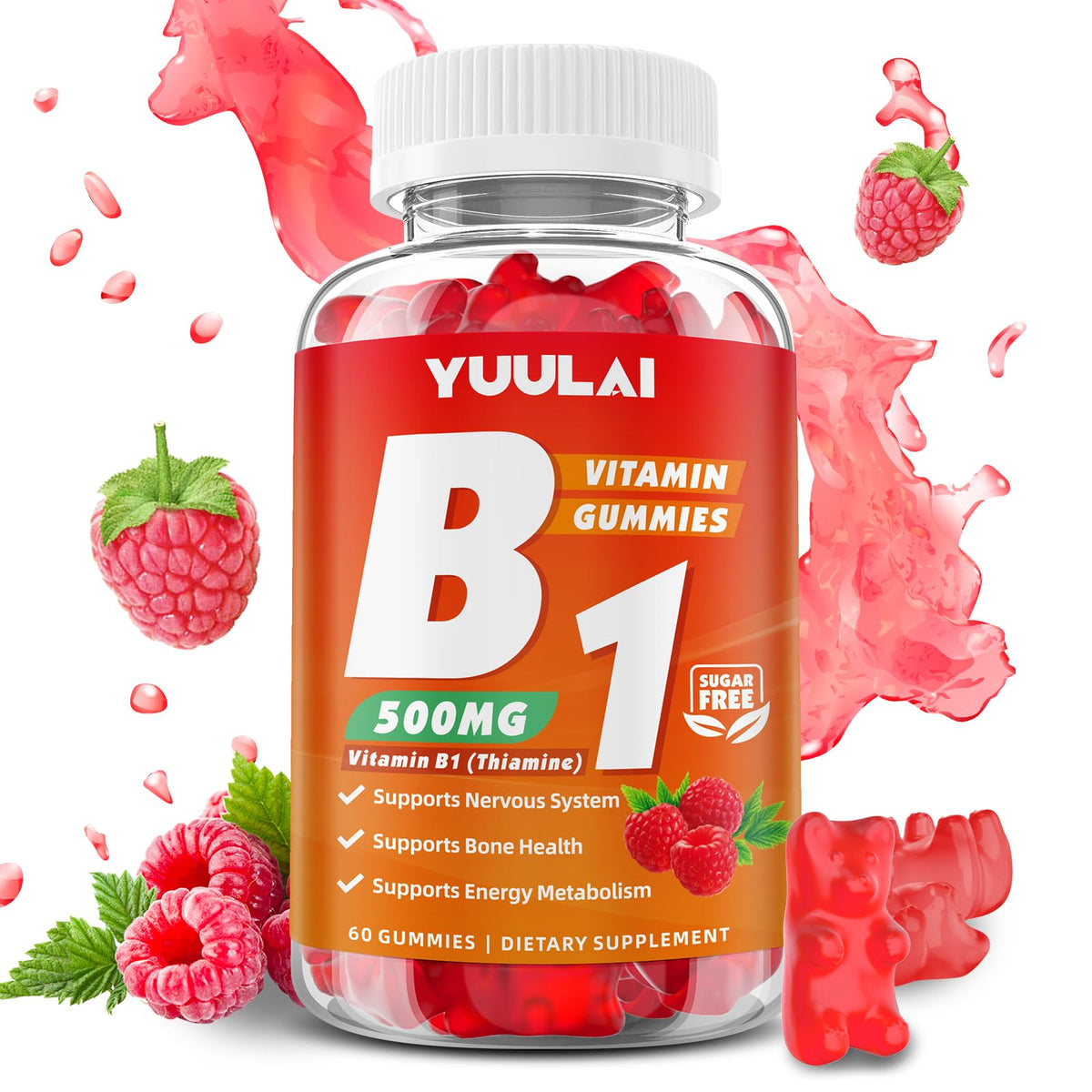 Gummies de vitamine B1 YUULAI 500mg vue avant avec emballage