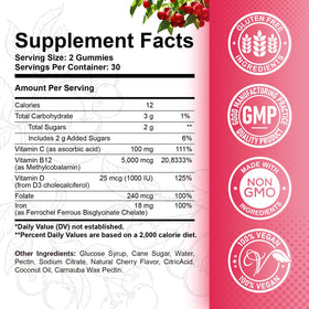 Gummies de vitamine B12 ReviNutra 5000 mcg gummies cerise