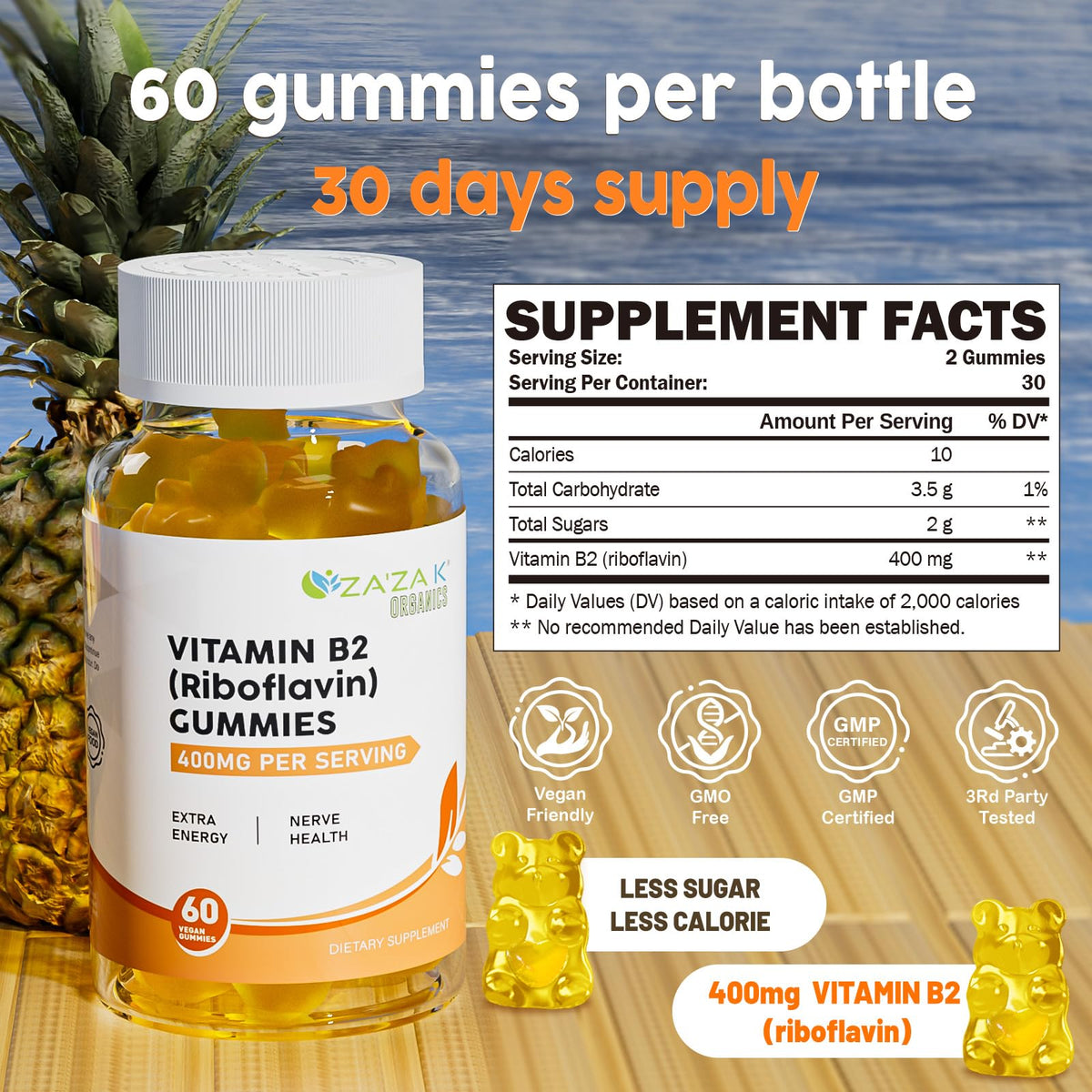 Gummies de Vitamine B2 400 mg en gros plan