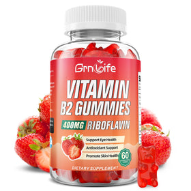 Gummies de Vitamine B2 GrnLife 400mg saveur fraise, flacon avant