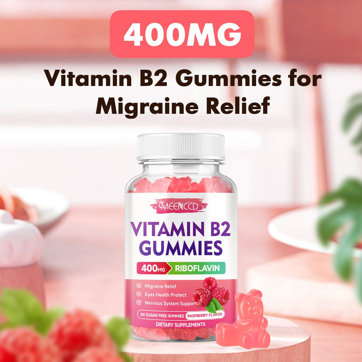 Gummies de vitamine B2 MEENCCD, goût framboise