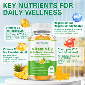 Gummies de vitamine B2 MOORGUMY avec une portion dans une cuillère