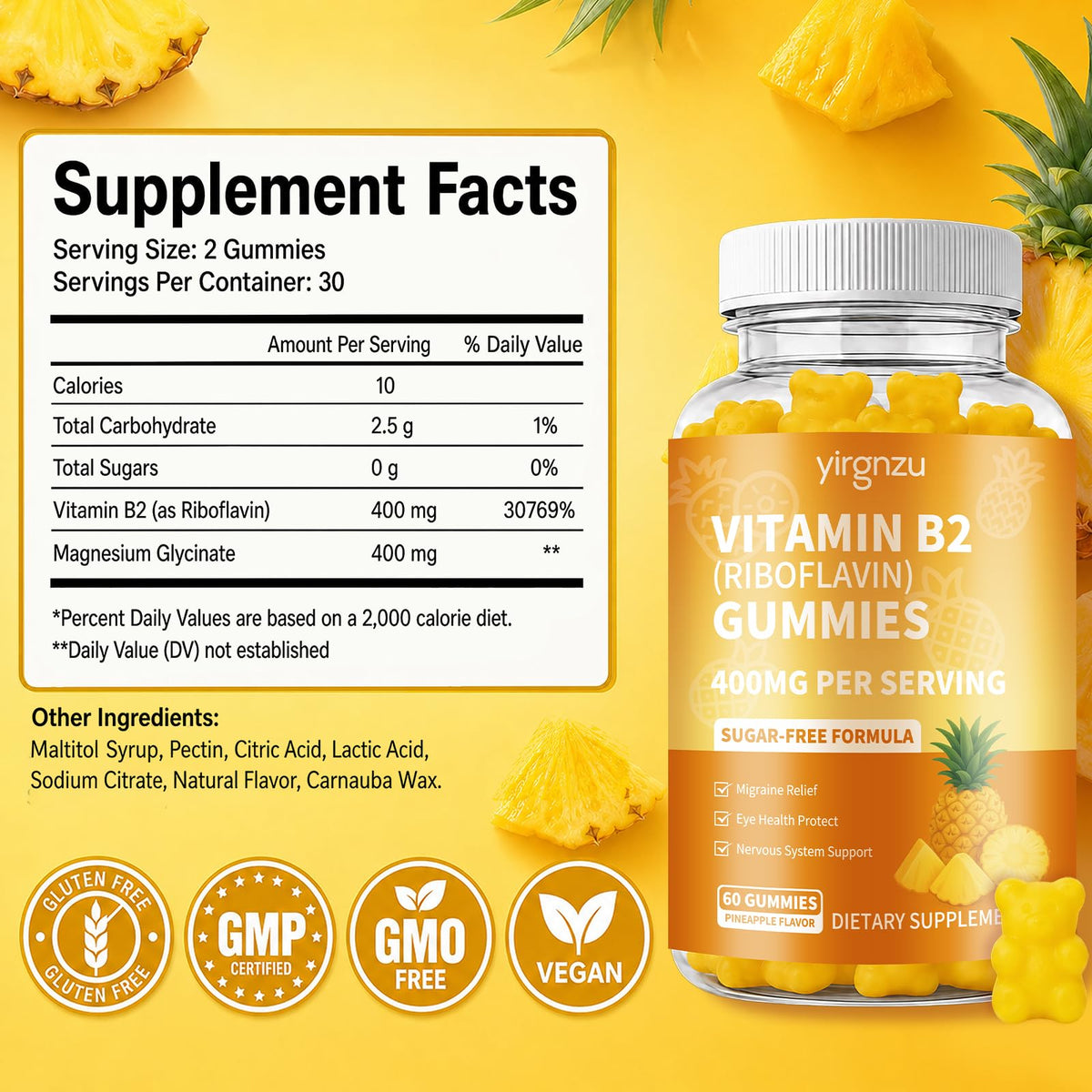 Gummies de Vitamine B2 yirgnzu en forme de gummy avec couleur vive