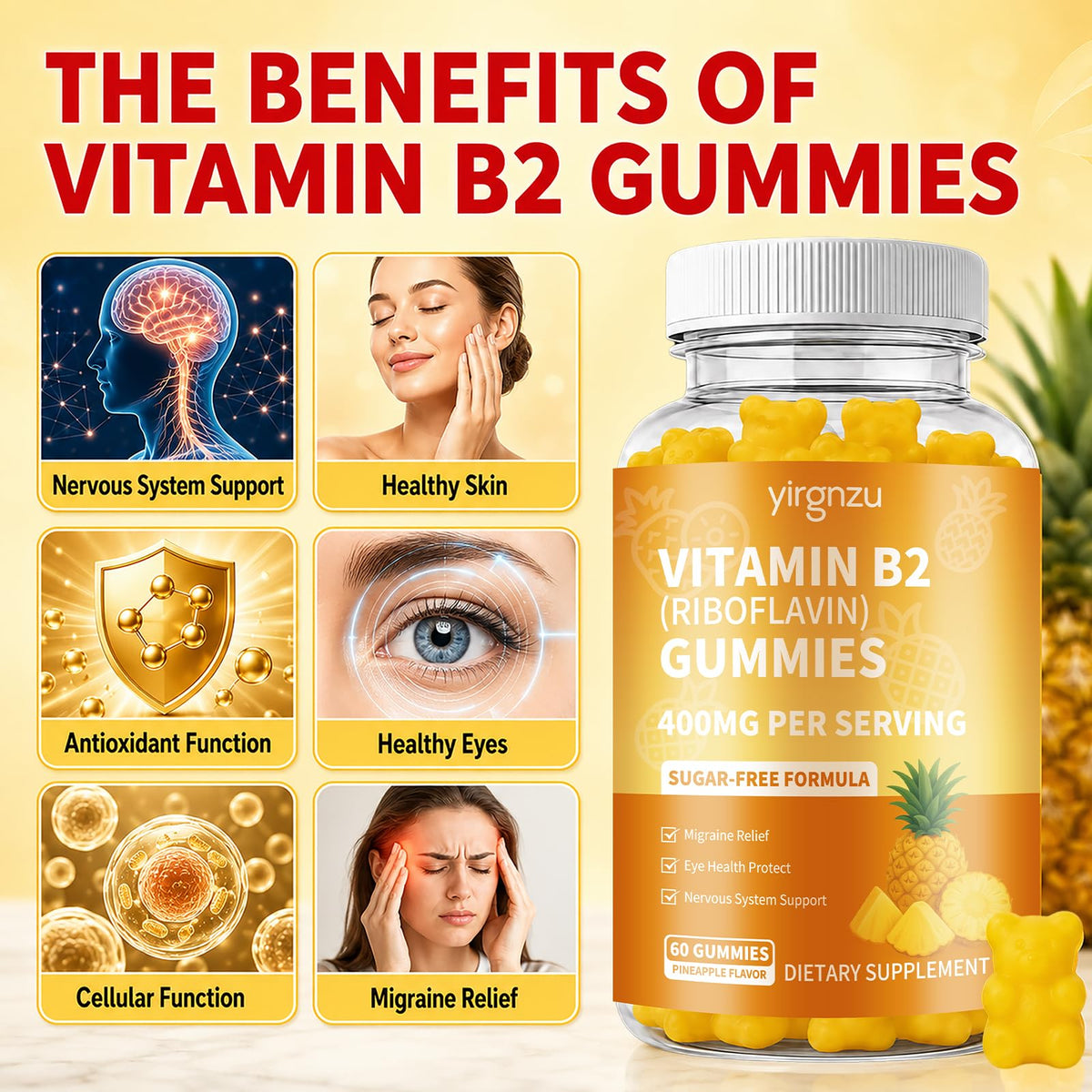 Gummies de Vitamine B2 yirgnzu sur une table en bois