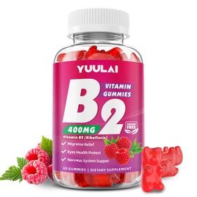 Gummies de vitamine B2 YUULAI en emballage, goût framboise