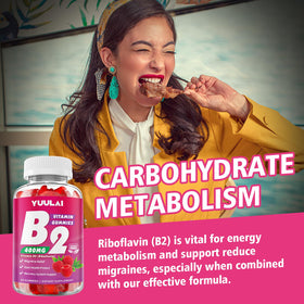 Gummies de vitamine B2 YUULAI, gros plan sur la forme et la couleur