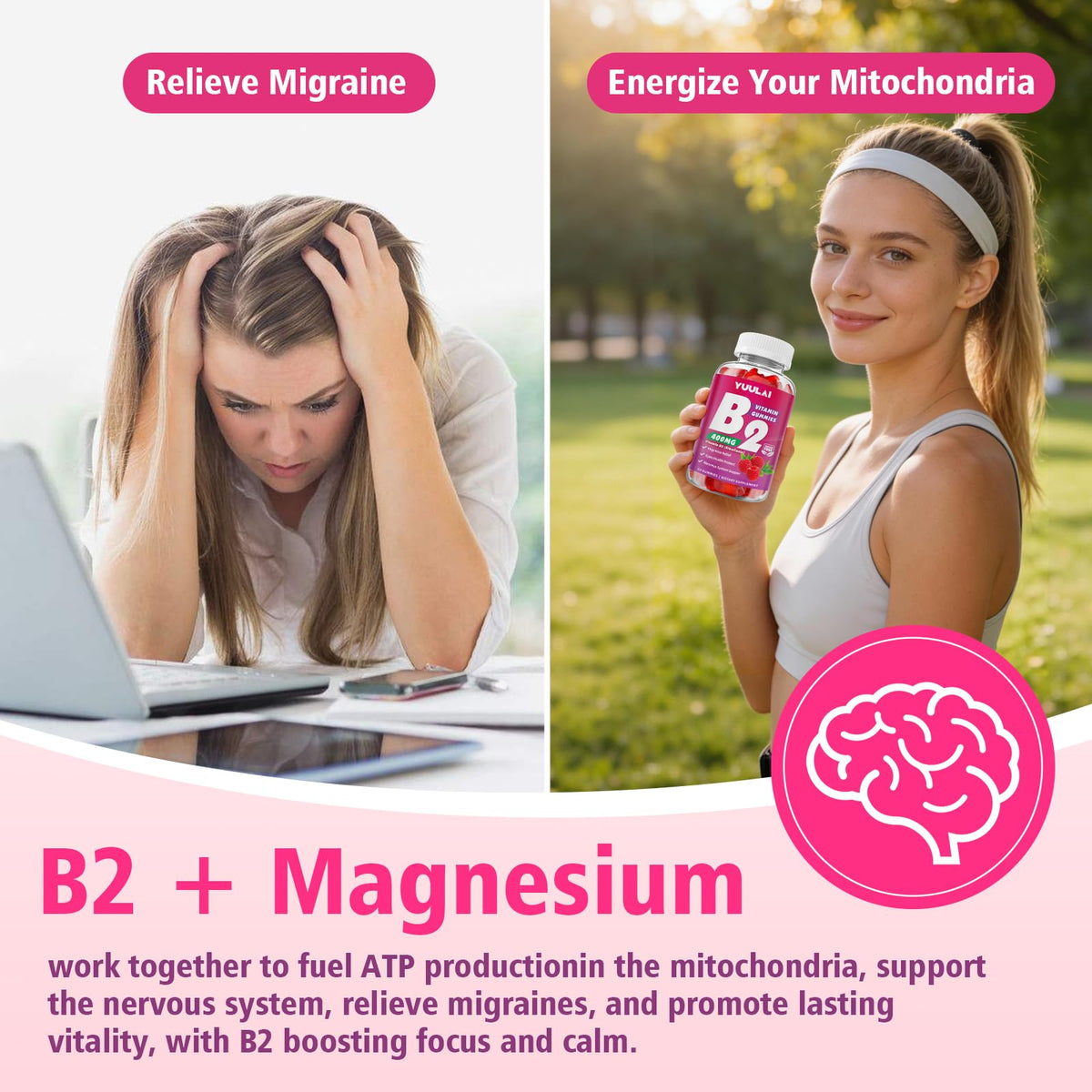 Gummies de vitamine B2 YUULAI sur une table, détails de la texture