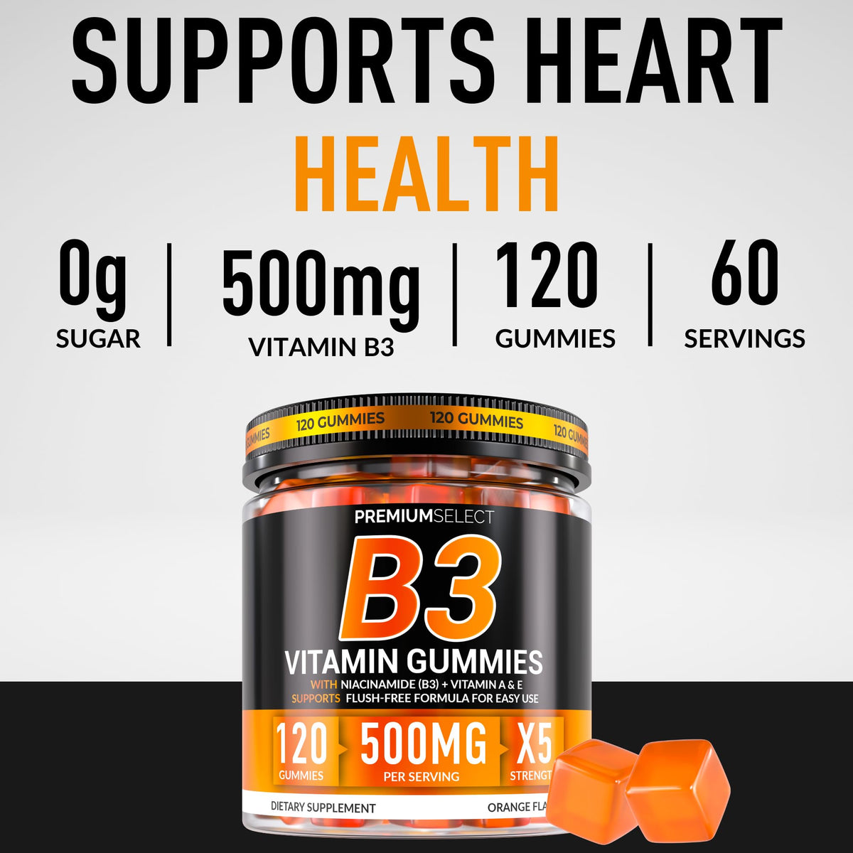 Gummies de vitamine B3 Niacinamide 500mg au goût orange