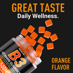Gummies de vitamine B3 Niacinamide 500mg avec étiquette visible