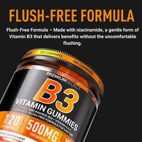 Gummies de vitamine B3 Niacinamide 500mg sur une table