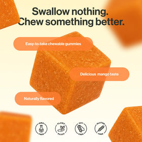 Gummies de Vitamine B3 Niacinamide, avec des fruits de mangue en arrière-plan