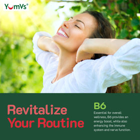 Gummies de vitamine B6 YUM-V'S avec arrière-plan coloré