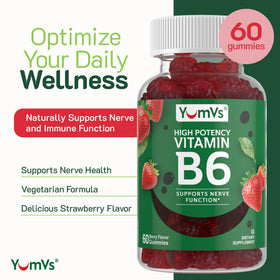 Gummies de vitamine B6 YUM-V'S avec étiquette et informations nutritionnelles