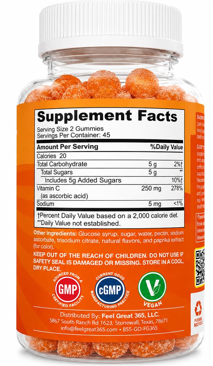 Gummies de Vitamine C 250mg The Feel Great Vitamin Company, à côté d'autres compléments alimentaires