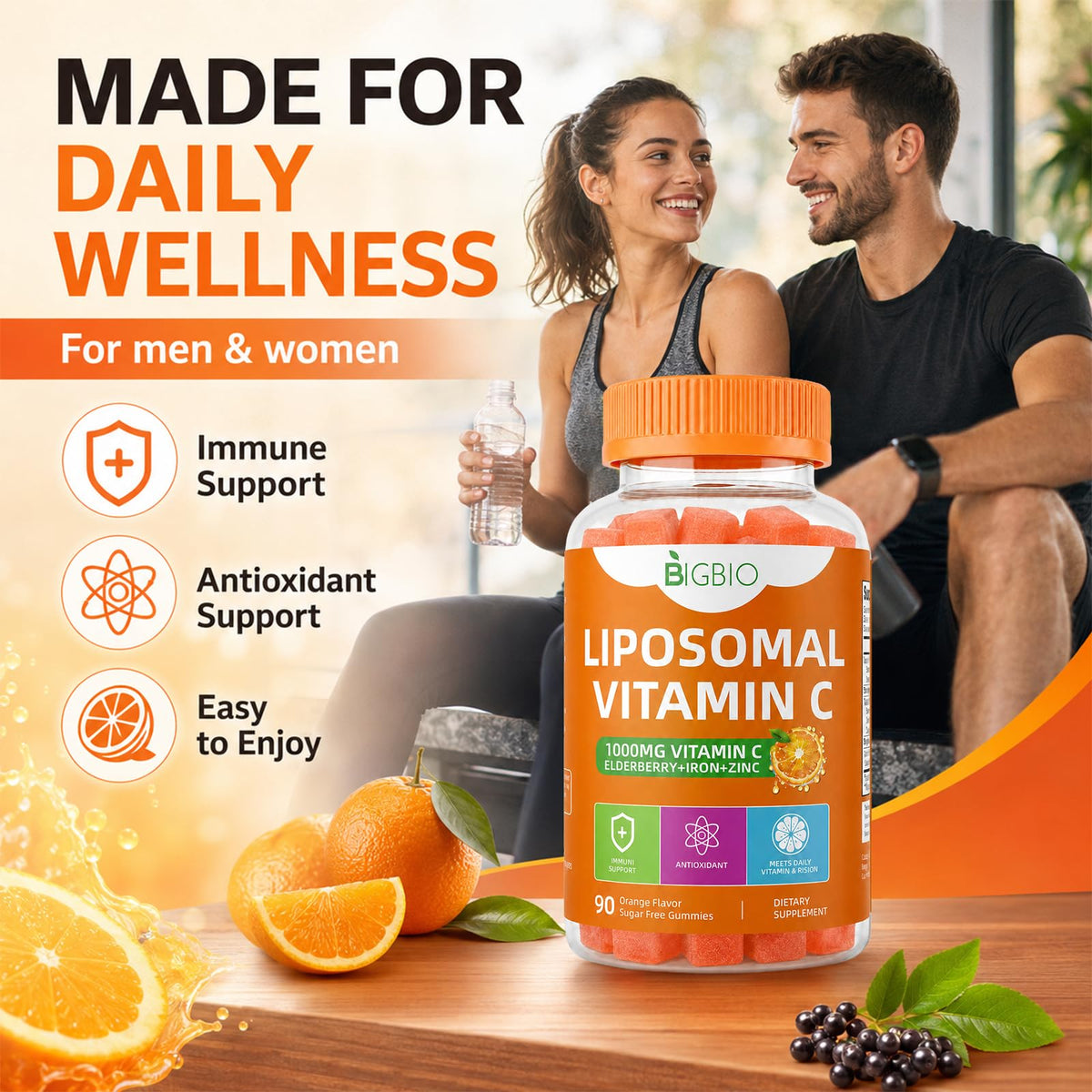 Gummies de vitamine C BIGBIO sur une table
