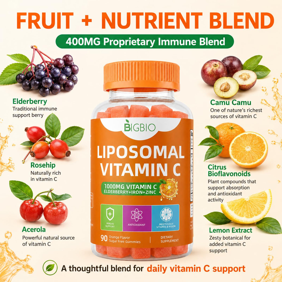 Gummies de vitamine C BIGBIO, vue de côté