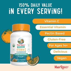 Gummies de vitamine C bio MARYRUTH'S à côté d'un verre d'eau