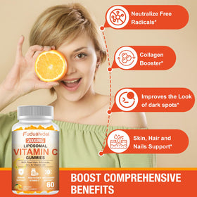 Gummies de vitamine C Fudualvdel avec des fruits frais en arrière-plan