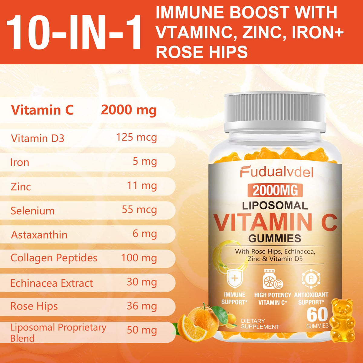 Gummies de vitamine C Fudualvdel, prise en main avec une portion