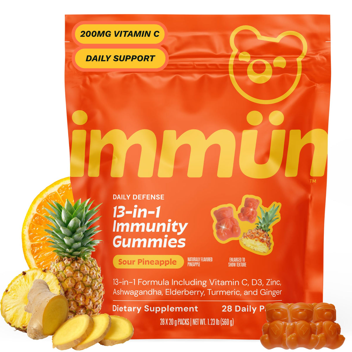 Gummies de vitamine C Grüns paquet de 28 pièces avec goût ananas