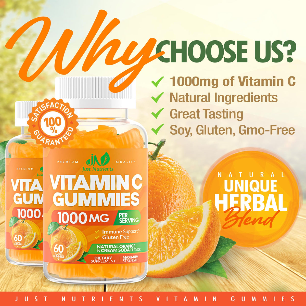 Gummies de vitamine C Just Nutrients, vue de côté montrant la texture