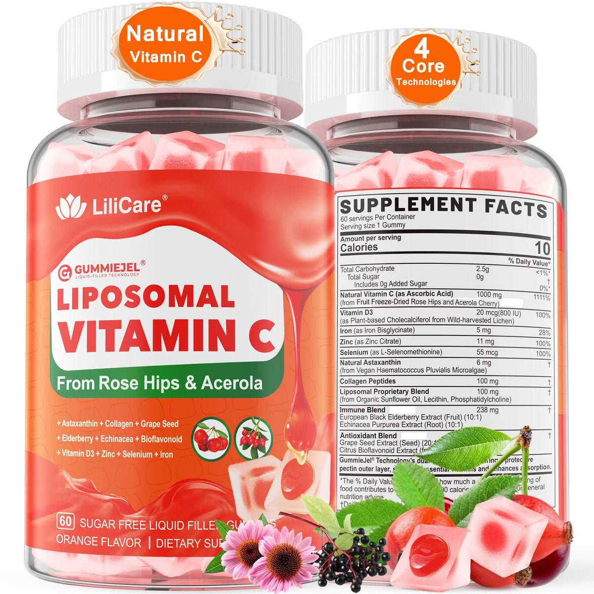 Gummies de Vitamine C LILICARE 1000mg vue de face avec emballage