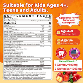 Gummies de vitamine C LILICARE 500mg avec étiquette détaillant les ingrédients