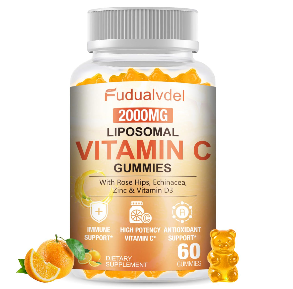 Gummies de vitamine C liposomale Fudualvdel, 60 pièces dans le pot