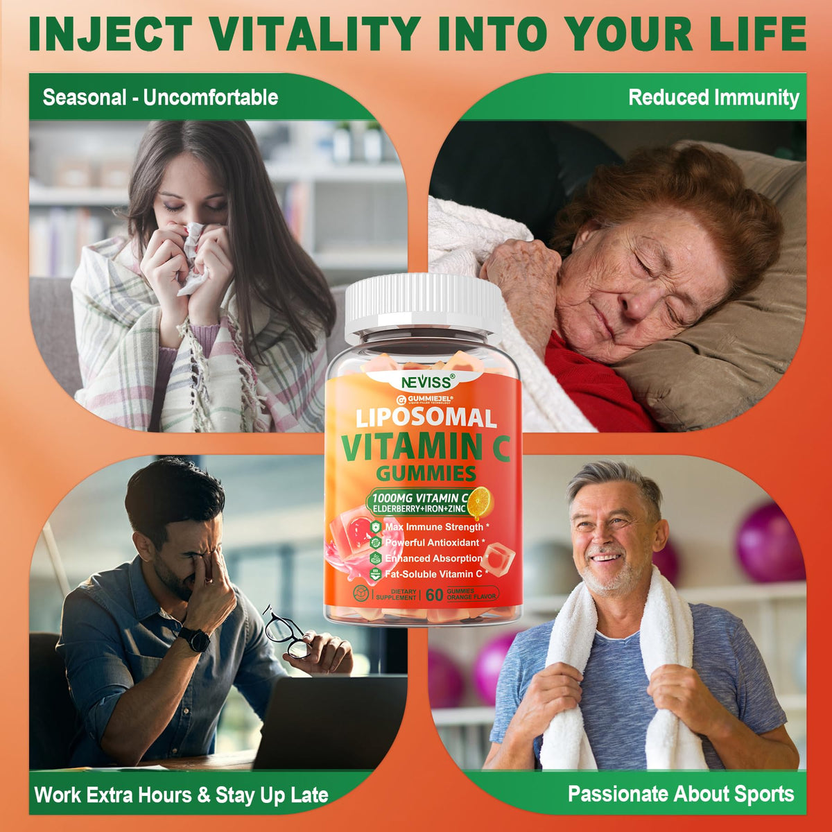 Gummies de Vitamine C Liposomale NEVISS dans un bol
