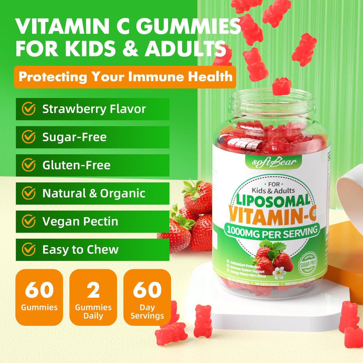 gummies de vitamine C liposomale softbear 1000mg saveur fraise