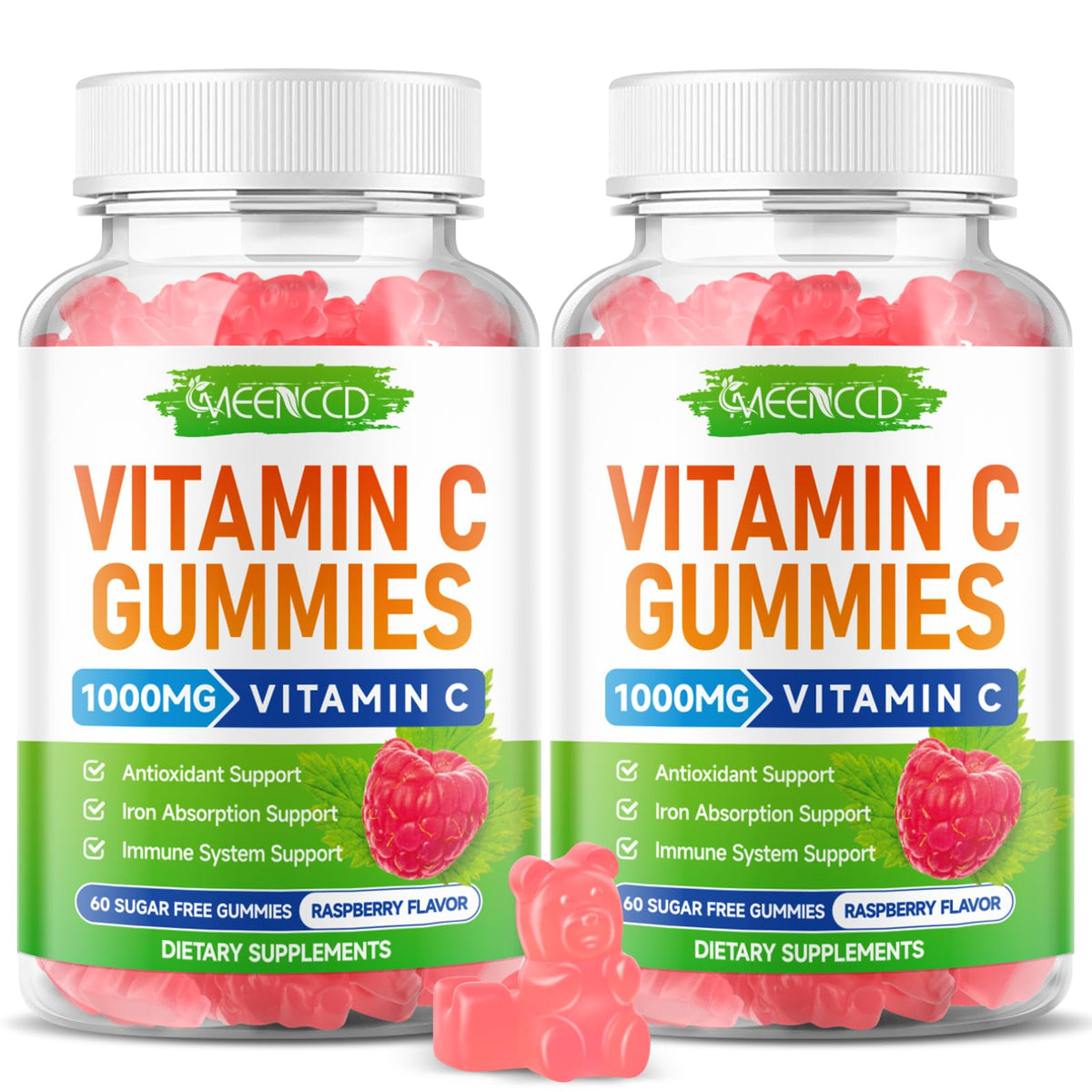 Gummies de vitamine C MEENCCD 1000mg saveur framboise en pot